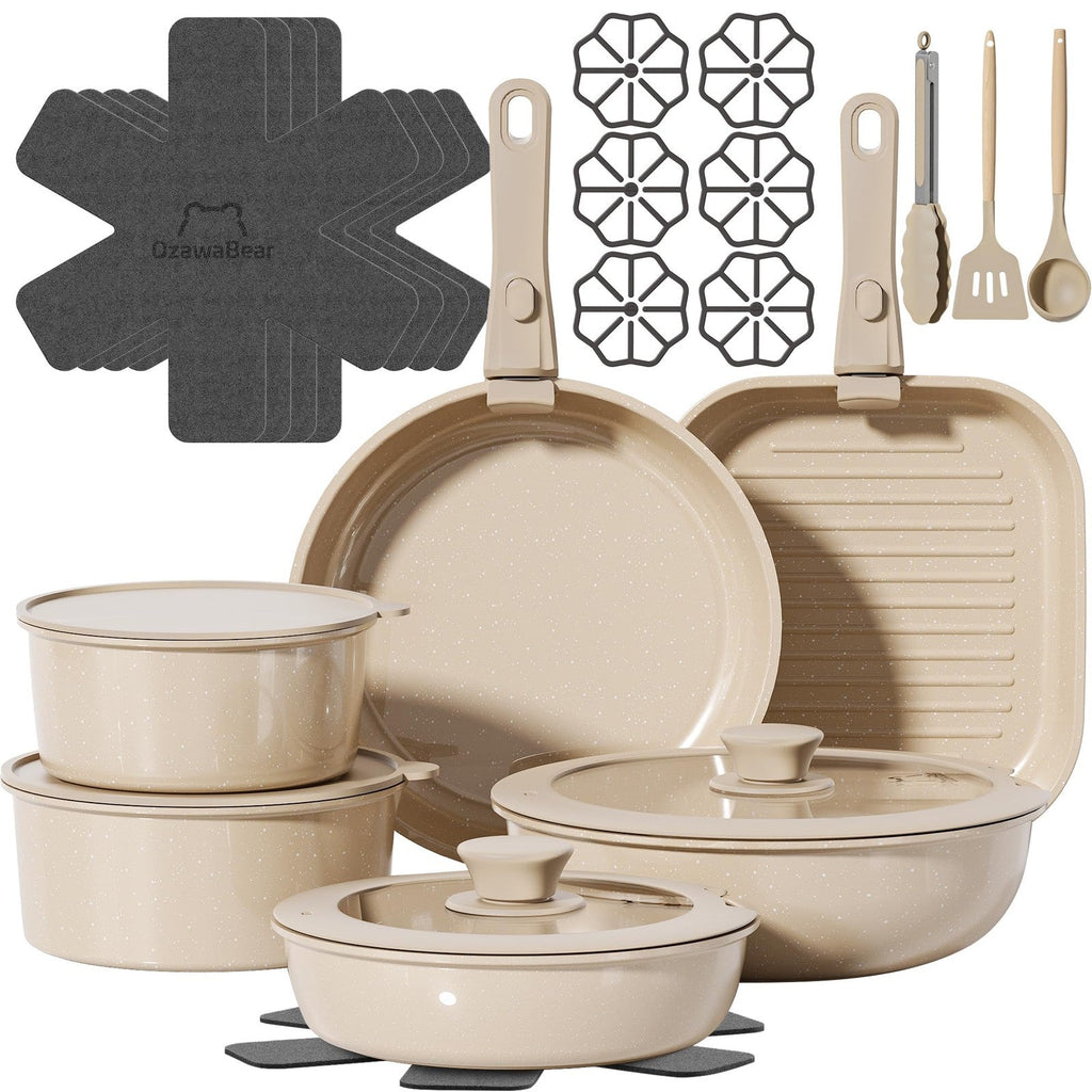26 Pcs Pots and Pans Set Non Stick, Ceramic Cookware Set Non Toxic with Detac...